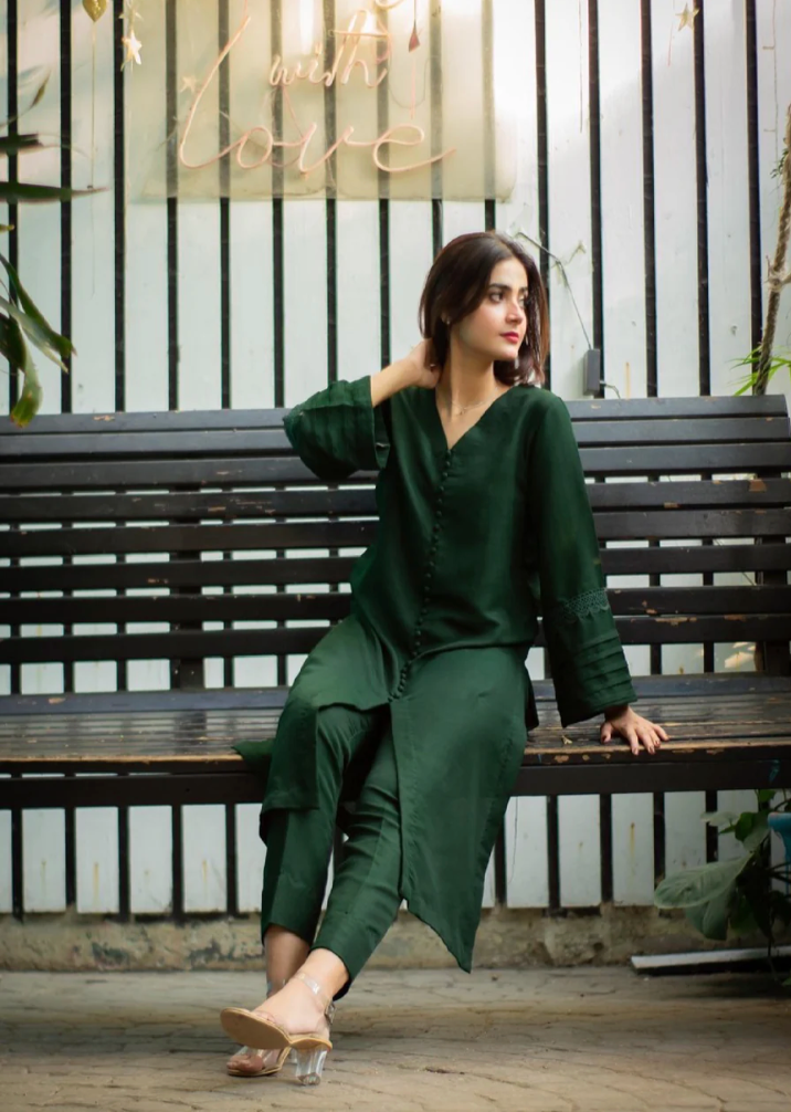 Bottle Green Two Piece Dress