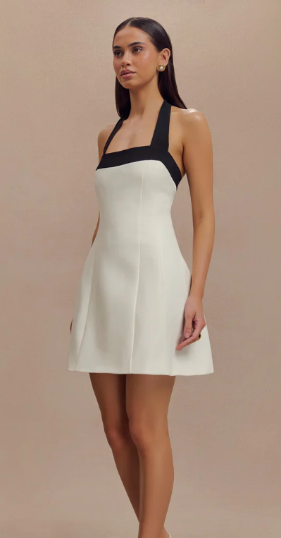 Contrast Suiting Mini Dress - White